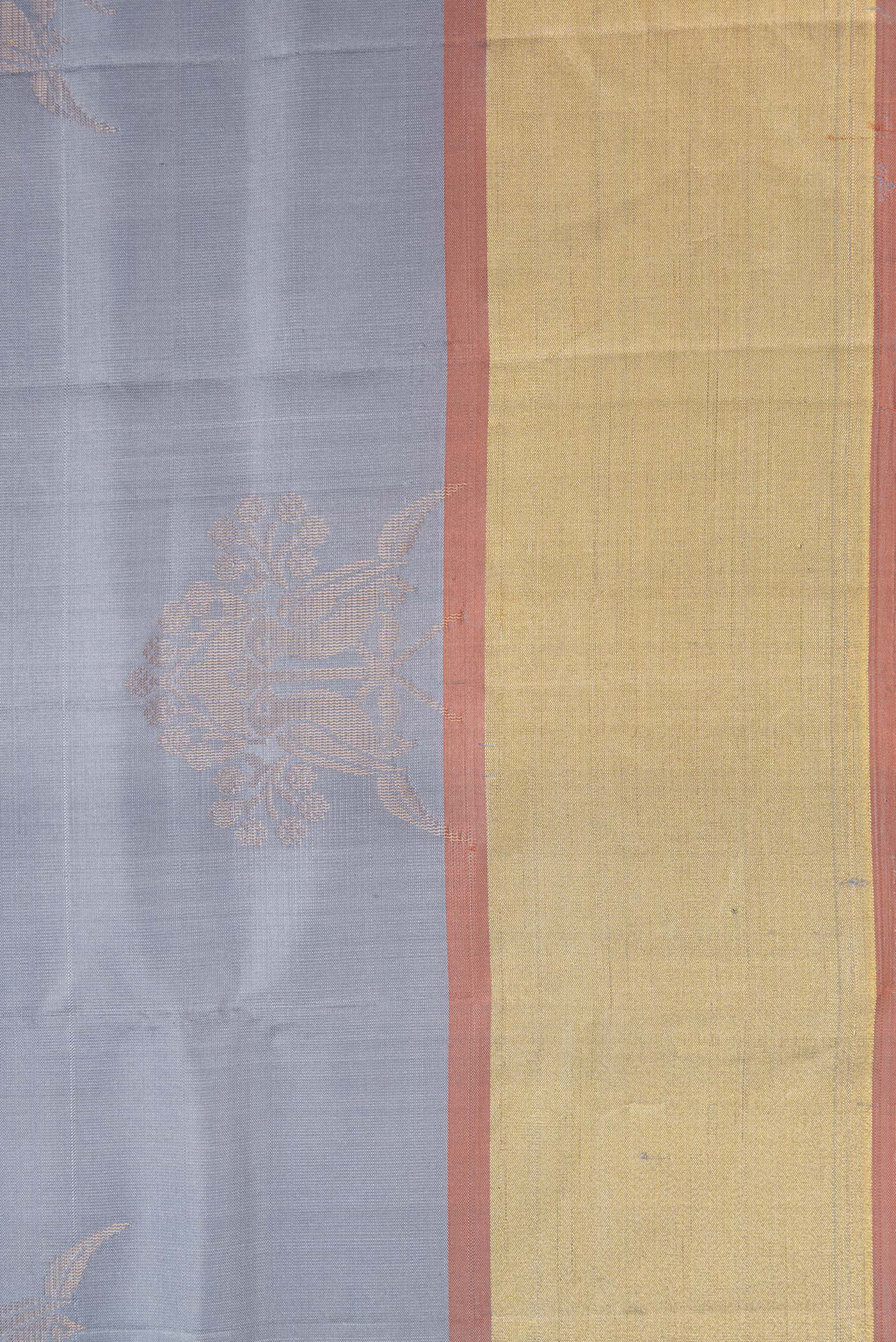 Border image of Grey Dual Tone Soft Silk Saree with Zari Butta on the body and Zari Border. 
