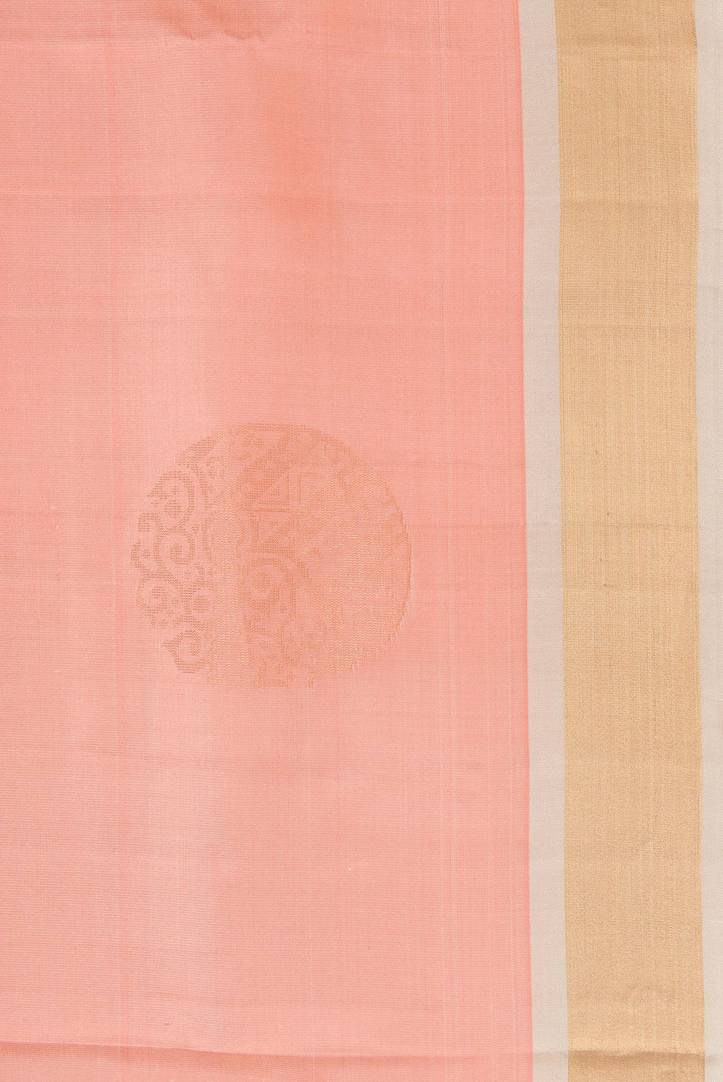 Border image of Rose Gold Dual Tone Soft Silk Saree with Zari Butta on the body and Zari Border. 