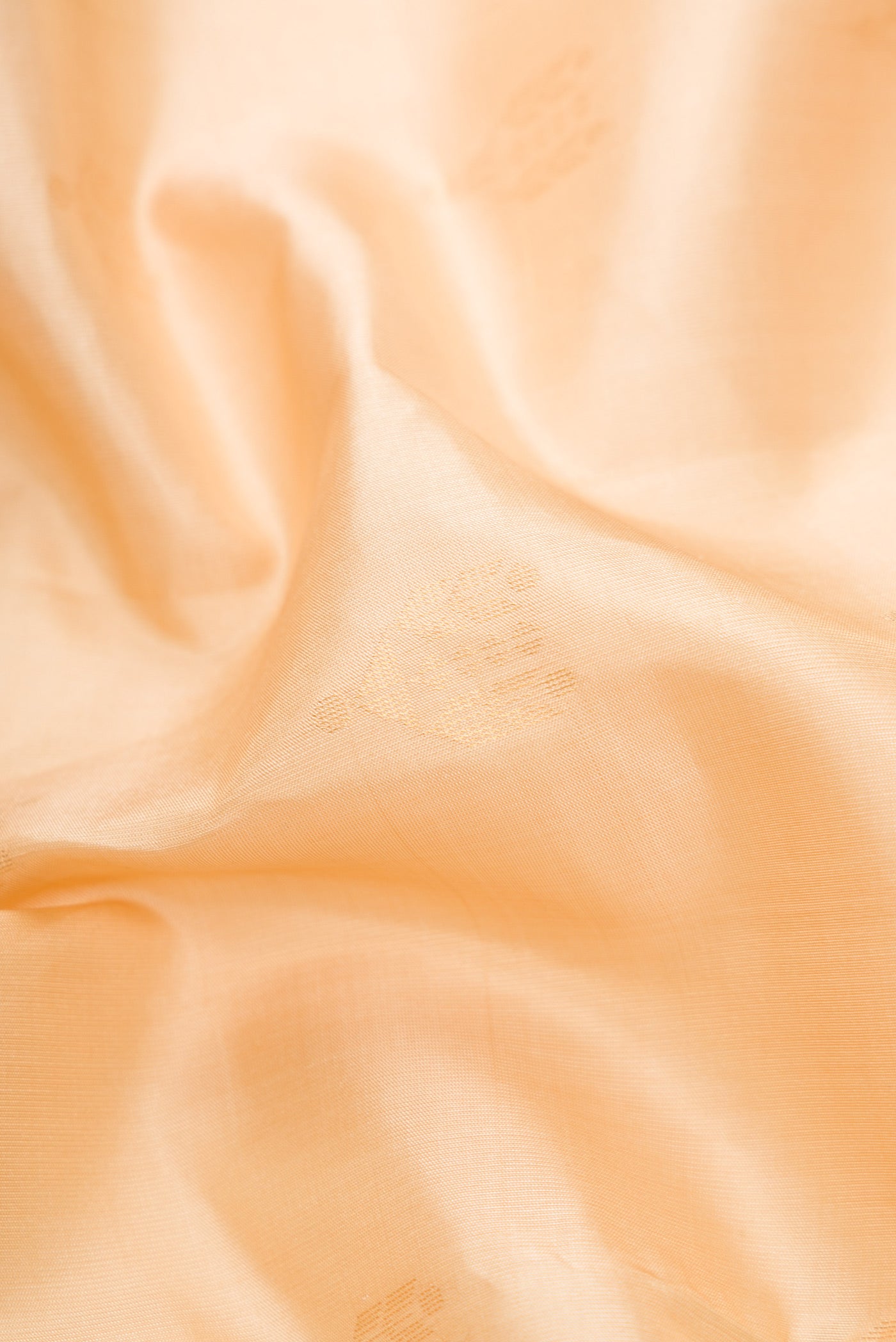 Close up of Beige Dual Tone Soft Silk Saree with Zari Butta on the body and Zari Border.  displaying folds