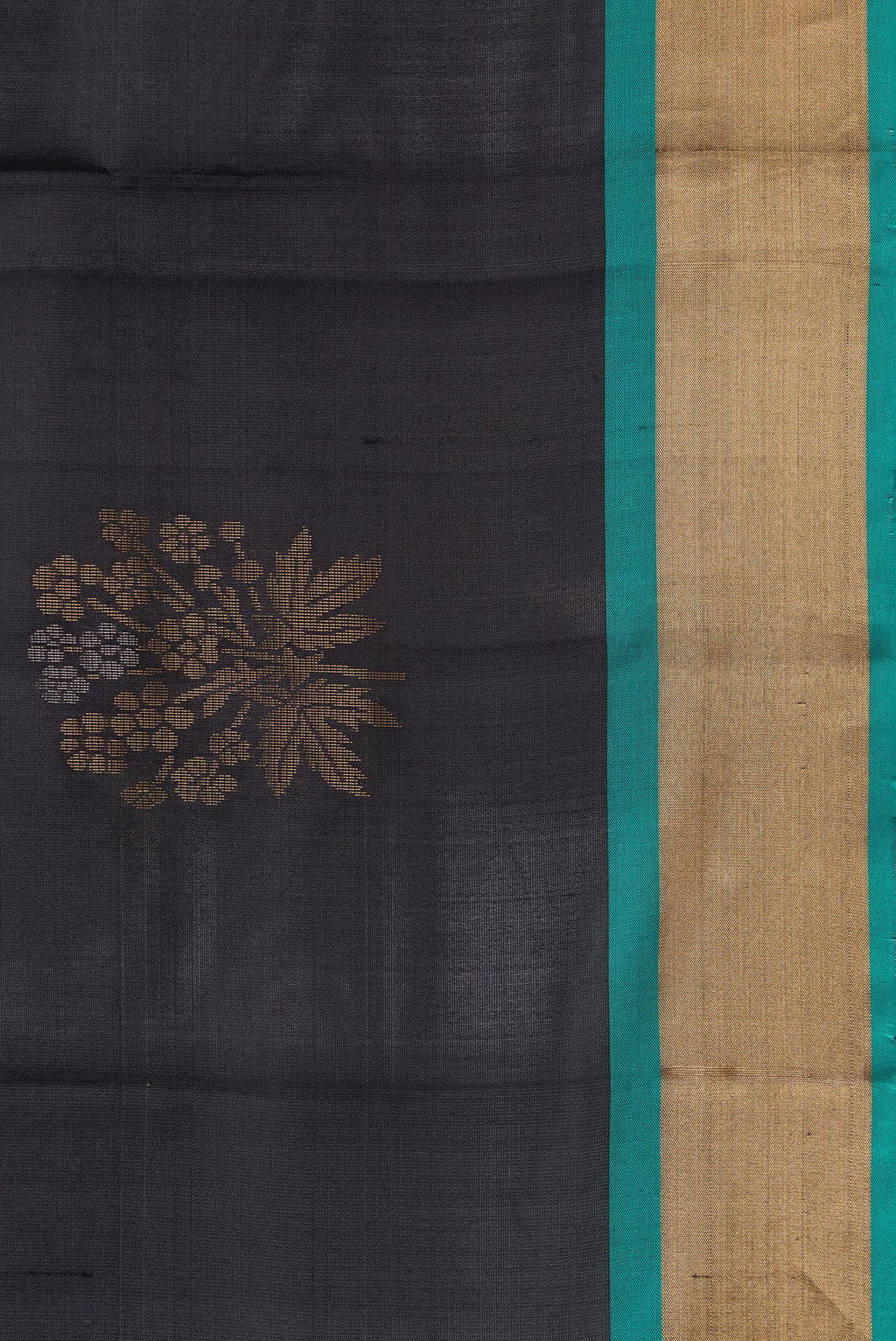 Border image of Black Dual Tone Soft Silk Saree with Zari Butta on the body and Zari Border. 