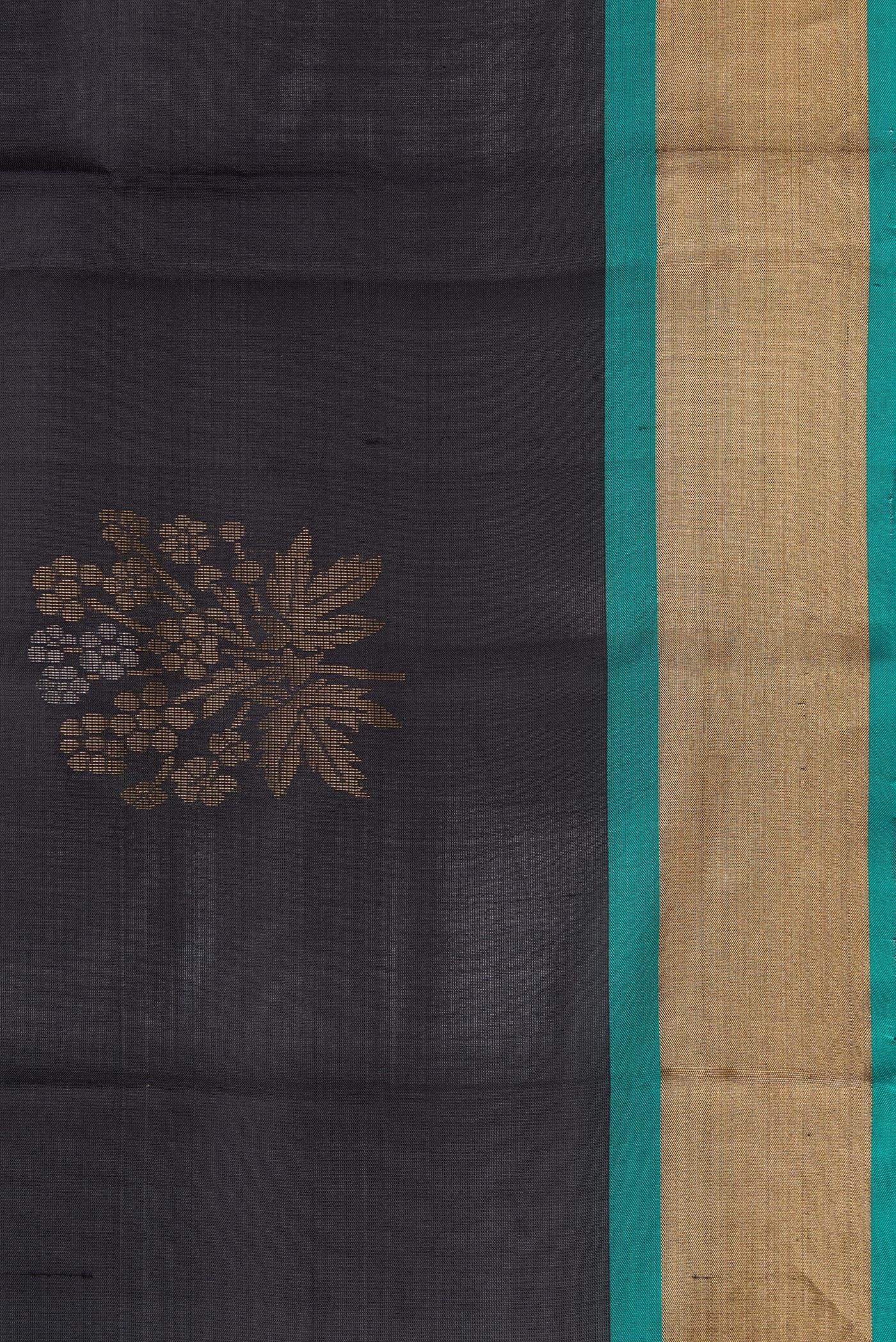 Border image of Black Dual Tone Soft Silk Saree with Zari Butta on the body and Zari Border. 