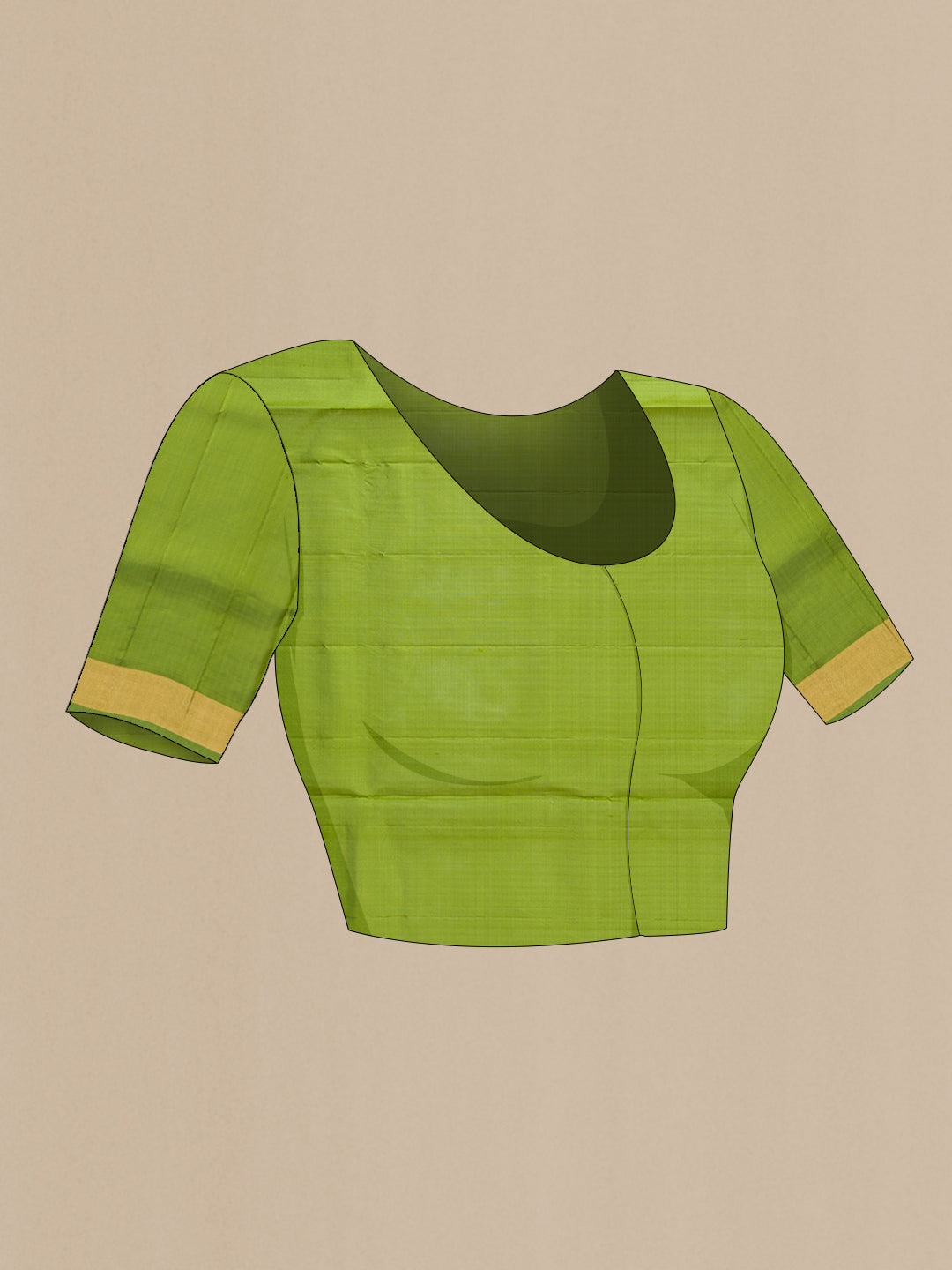 Close up image of the blouse of Pista Green Dual Tone Soft Silk Saree with Zari Butta on the body and Zari Border. 