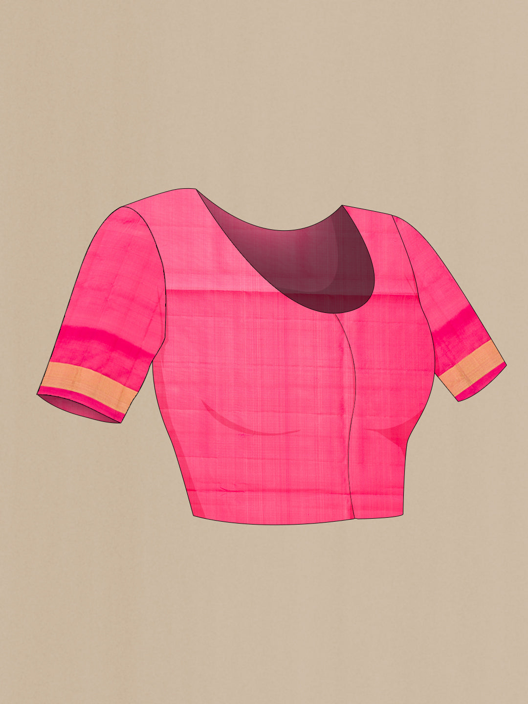Close up image of the blouse of Pink Dual Tone Soft Silk Saree with Zari Butta on the body and Zari Border. 
