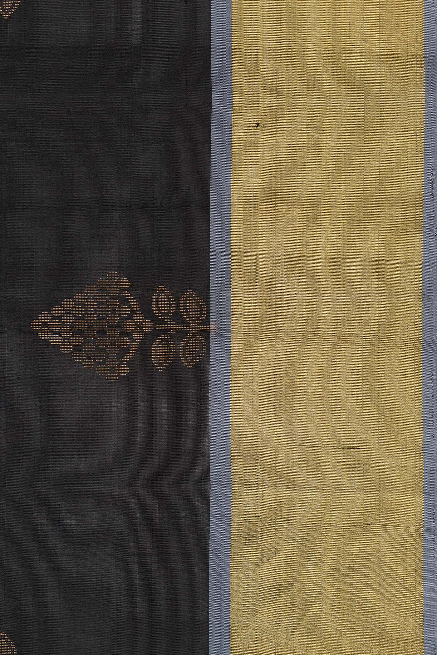 Border image of Black Dual Tone Soft Silk Saree with Zari Butta on the body and Zari Border. 