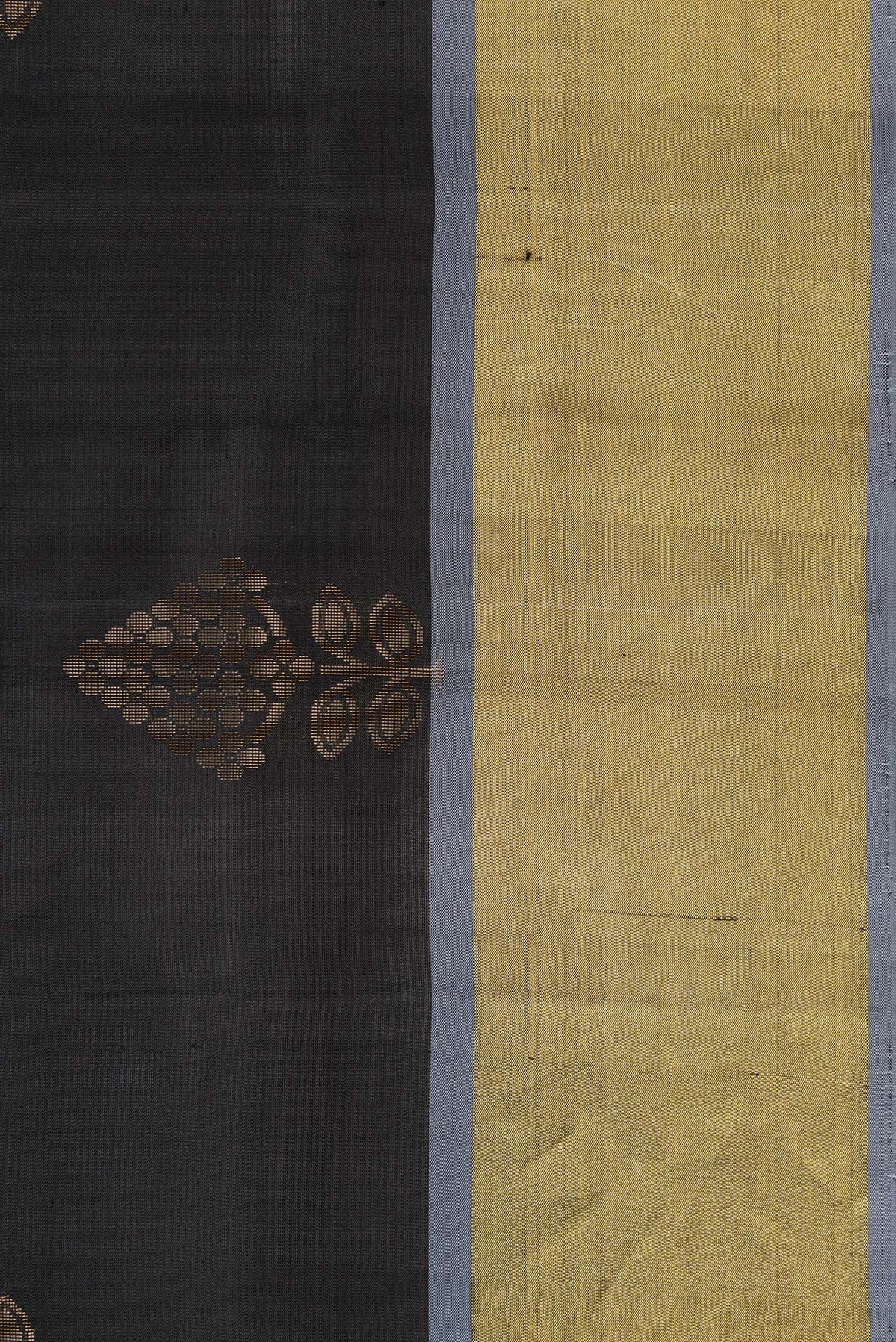 Border image of Black Dual Tone Soft Silk Saree with Zari Butta on the body and Zari Border. 
