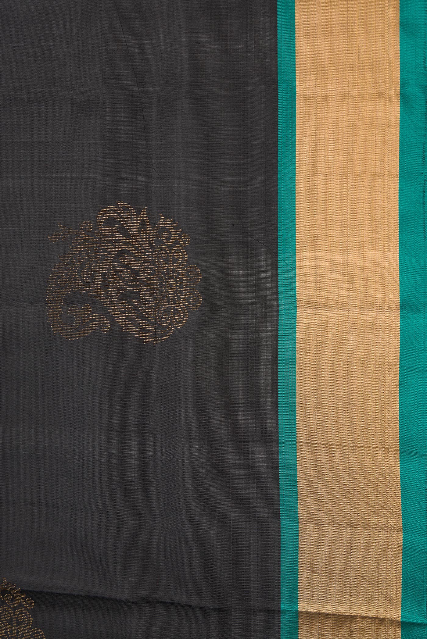 Border image of Black Dual Tone Soft Silk Saree with Zari Butta on the body and Zari Border. 