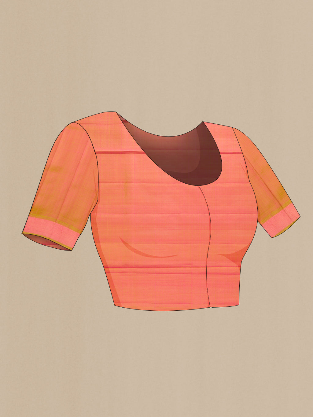 Close up image of the blouse of Pink Dual Tone Soft Silk Saree with Zari Butta on the body and Zari Border. 