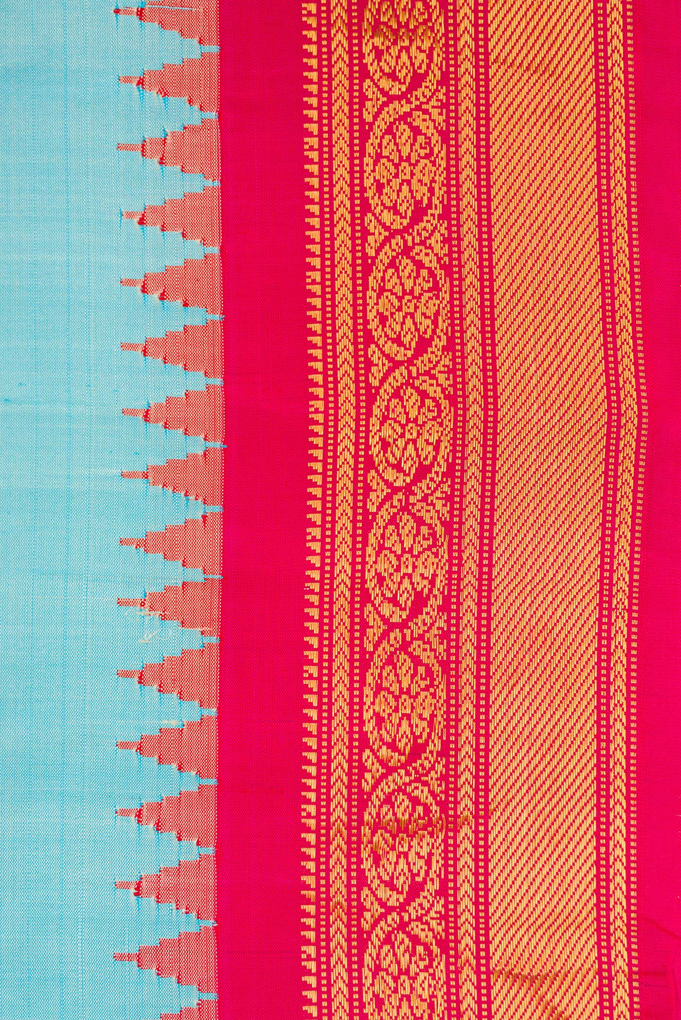 Border image of Sky Blue Dual Tone Gadwal Silk Saree with Zari Butta on the body and Zari Border. 