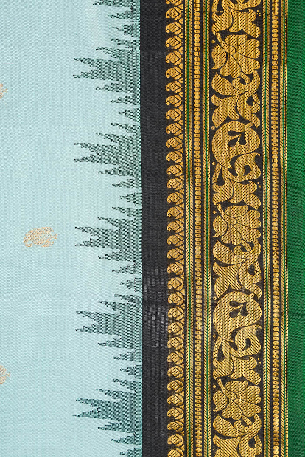 Border image of Light Blue Dual Tone Gadwal Silk Saree with Zari And Thread Butta on the body and Temple Border. 