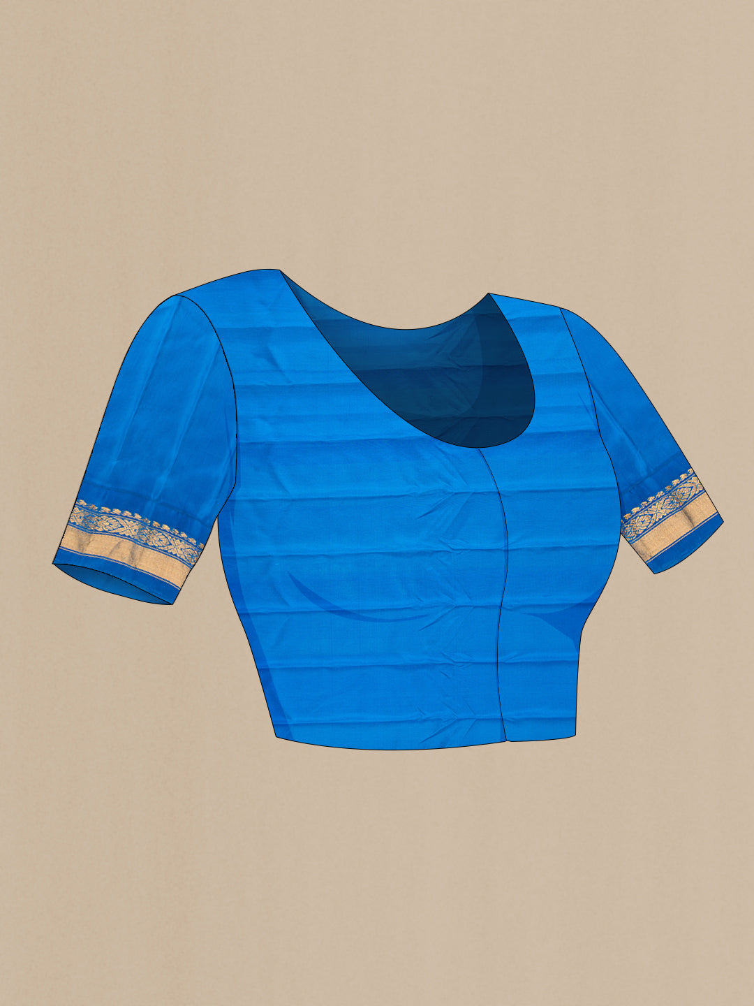 Close up image of the blouse of Mehandi Green Dual Tone Gadwal Silk Saree with Zari Butta on the body and Zari Border. 