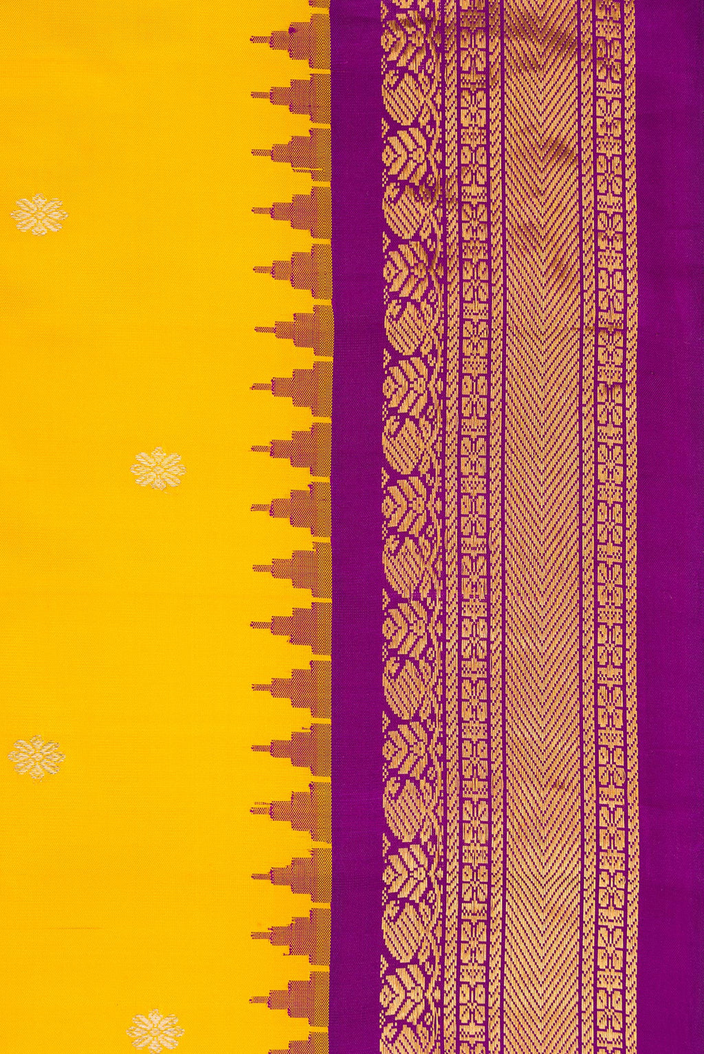 Border image of Mustard Dual Tone Gadwal Silk Saree with Zari Butta on the body and Zari Border. 