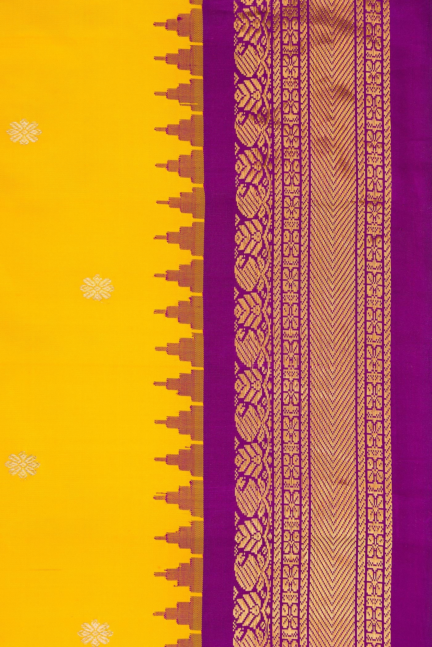 Border image of Mustard Dual Tone Gadwal Silk Saree with Zari Butta on the body and Zari Border. 