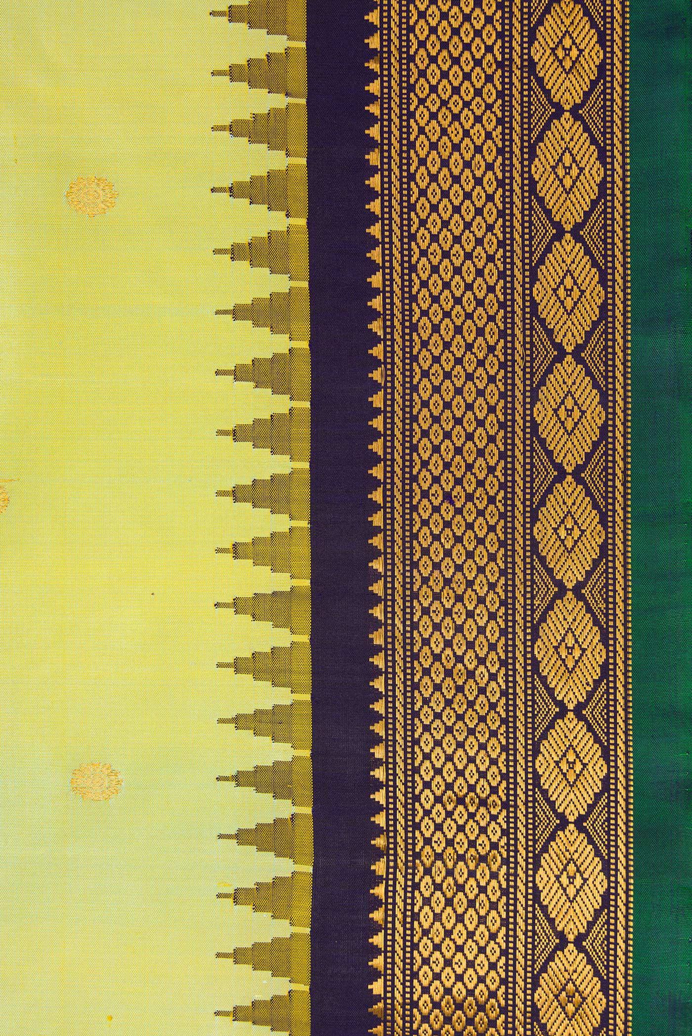 Border image of Light Green Dual Tone Gadwal Silk Saree with Zari Butta on the body and Zari Border. 