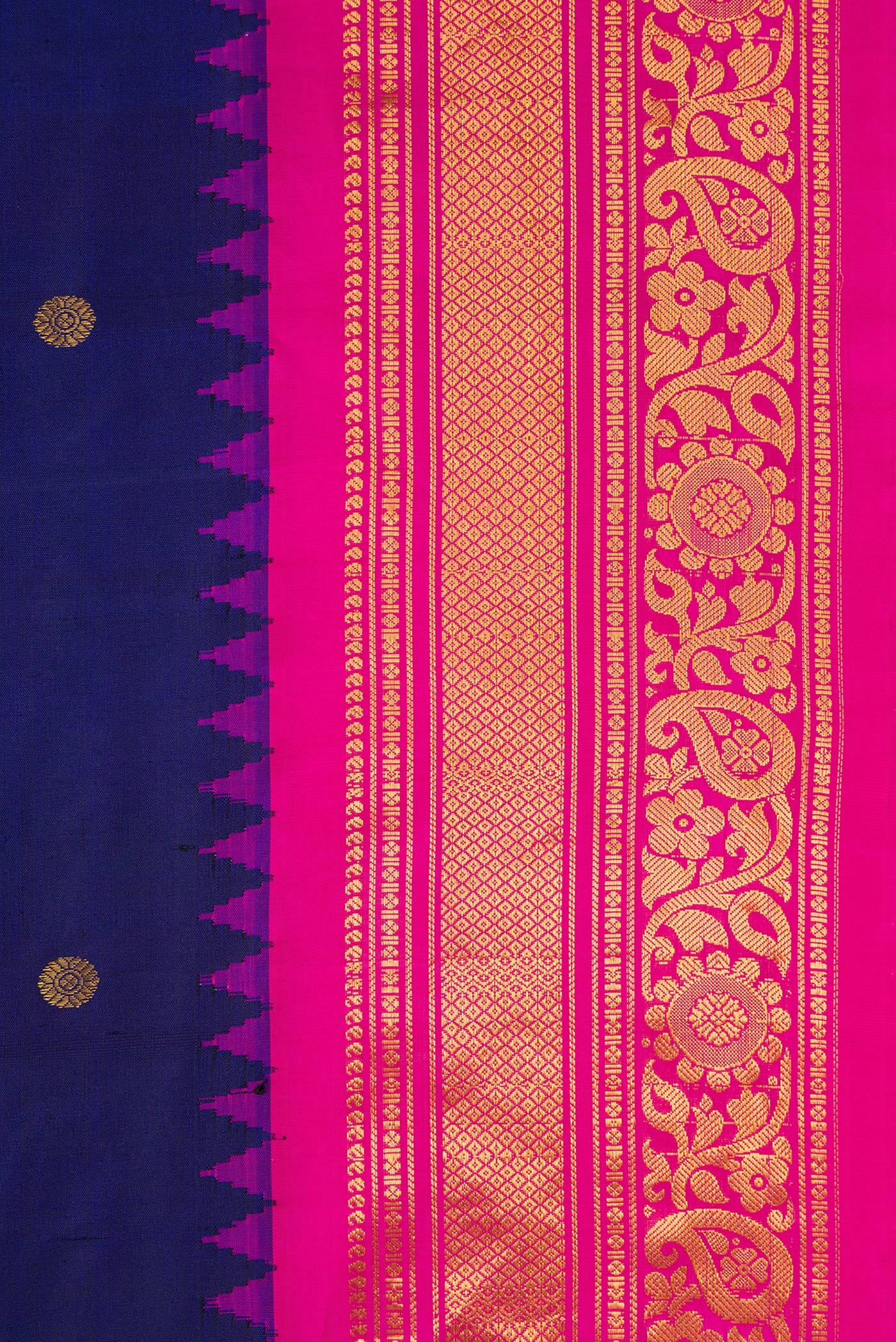 Border image of Navy Blue Dual Tone Gadwal Silk Saree with Zari Butta on the body and Zari Border. 