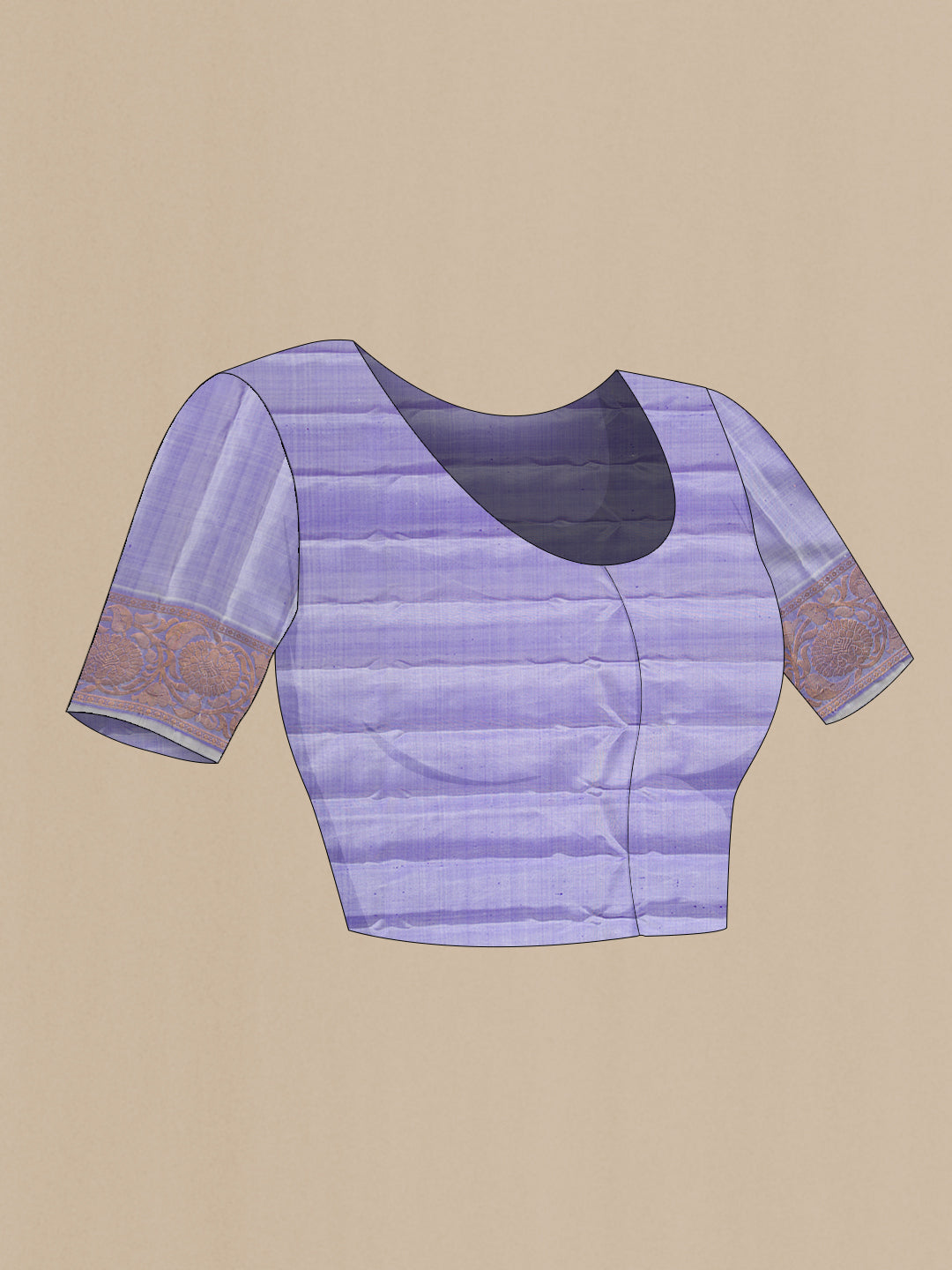 Close up image of the blouse of Violet Dual Tone Gadwal Silk Saree with Zari Butta on the body and Fancy Border. 