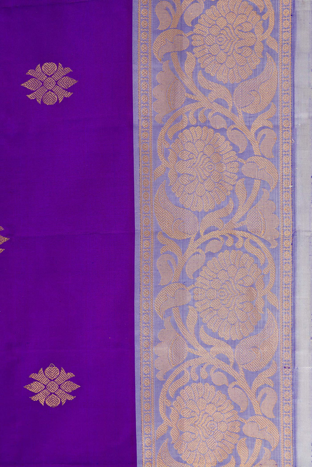 Border image of Violet Dual Tone Gadwal Silk Saree with Zari Butta on the body and Fancy Border. 