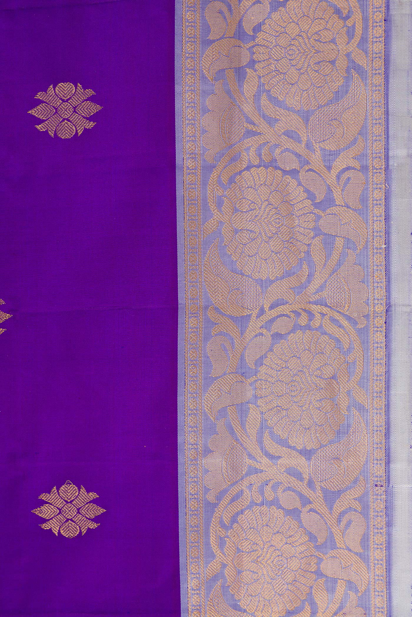 Border image of Violet Dual Tone Gadwal Silk Saree with Zari Butta on the body and Fancy Border. 