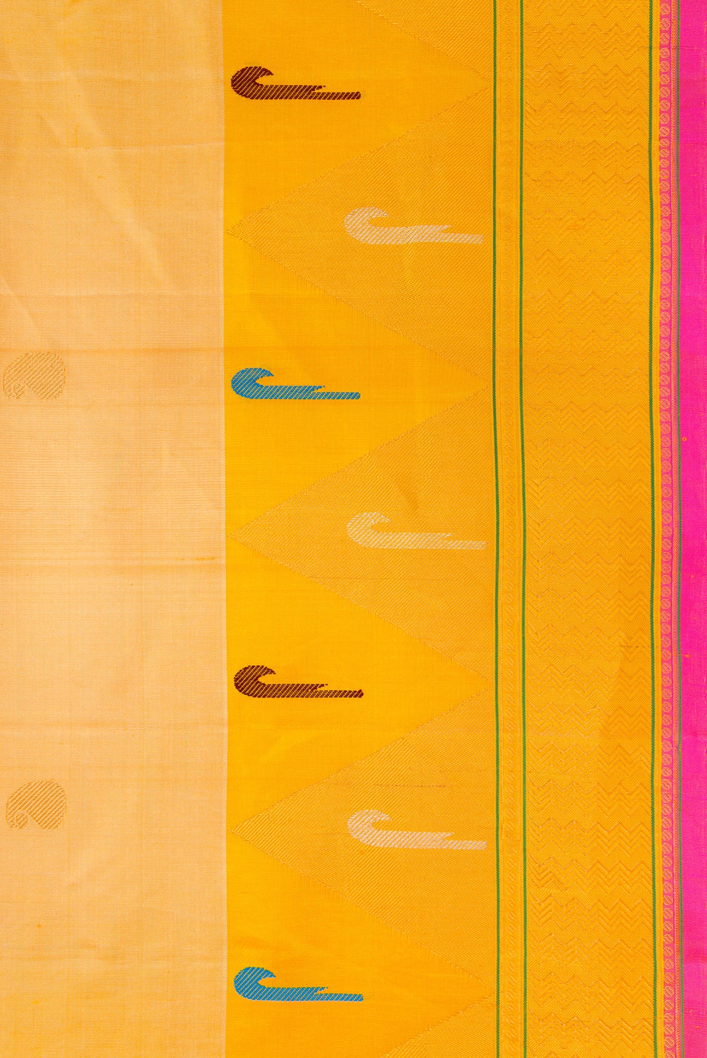 Border image of Sandal Dual Tone Gadwal Silk Saree with Zari Butta on the body and Paithani Border. 