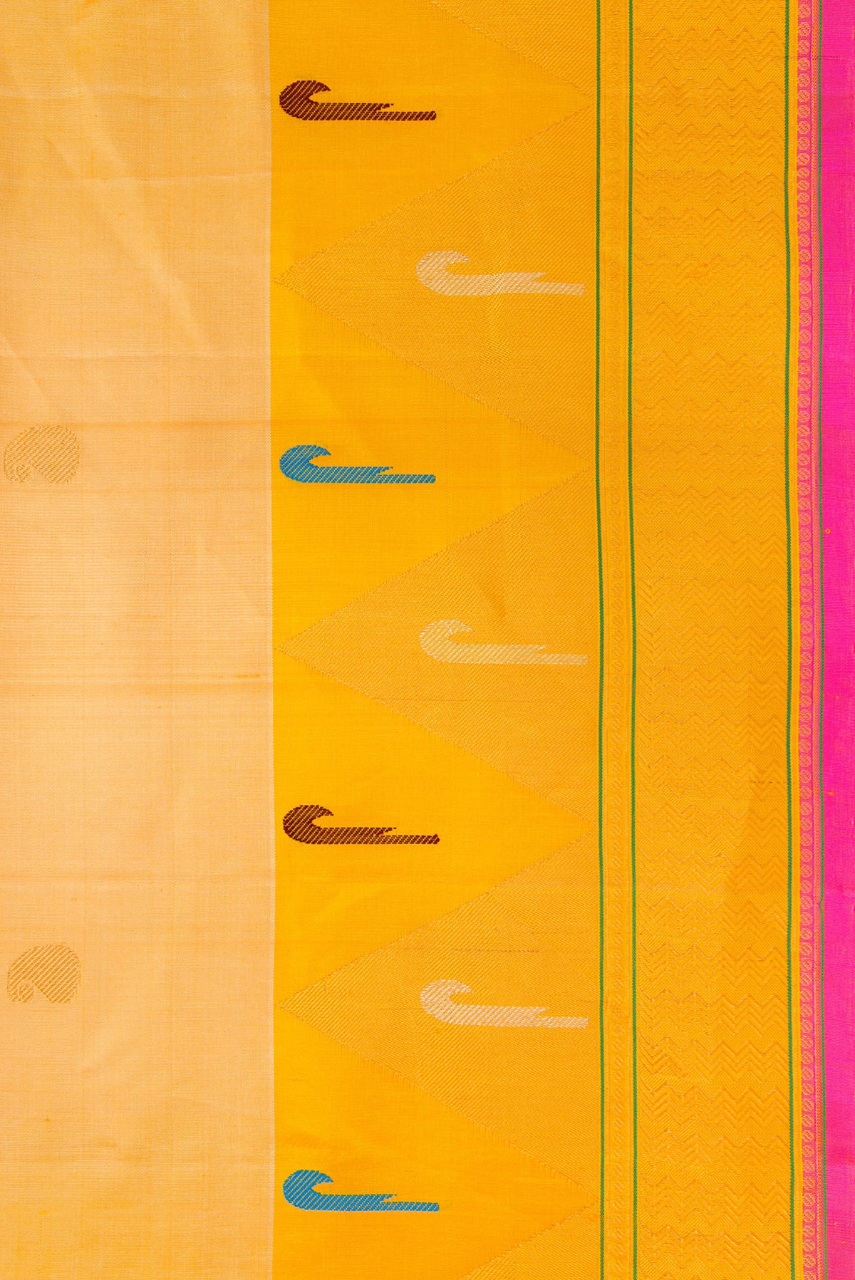 Border image of Sandal Dual Tone Gadwal Silk Saree with Zari Butta on the body and Paithani Border. 