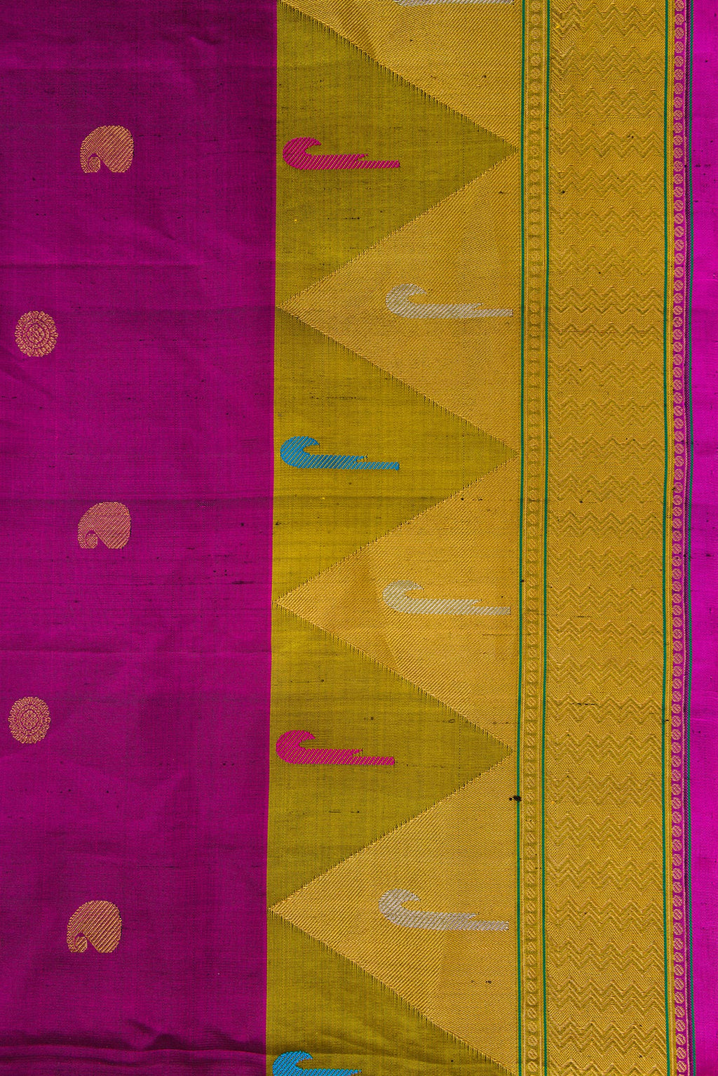 Border image of Purple Dual Tone Gadwal Silk Saree with Zari Butta on the body and Paithani Border. 