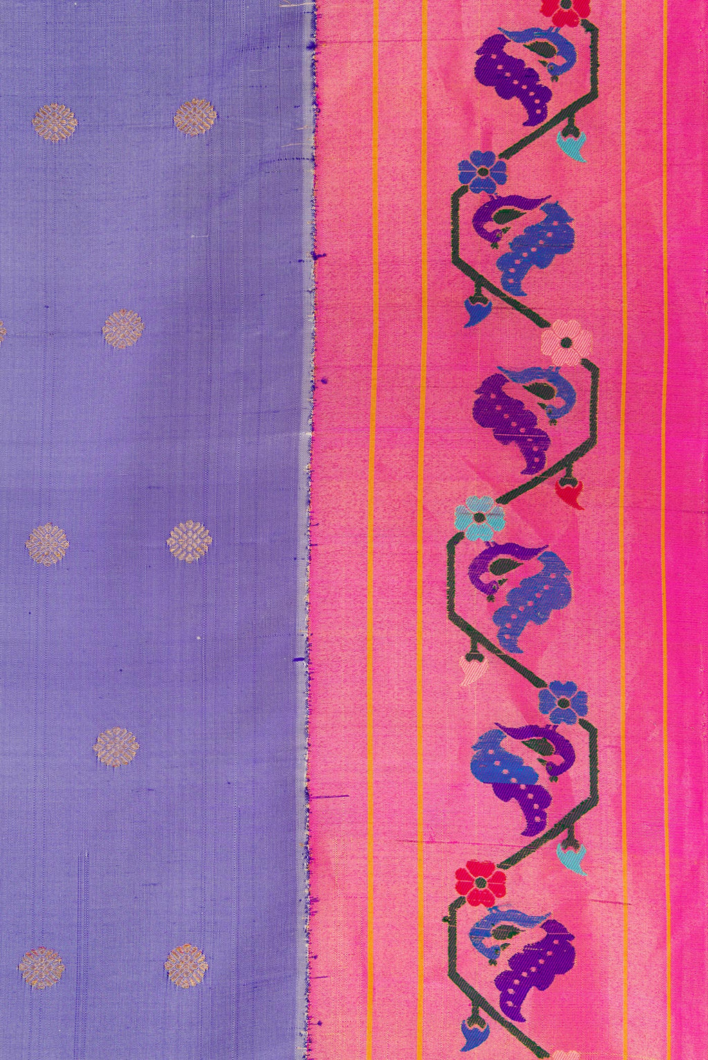 Border image of Lilac Dual Tone Gadwal Silk Saree with Zari Butta on the body and Paithani Border. 