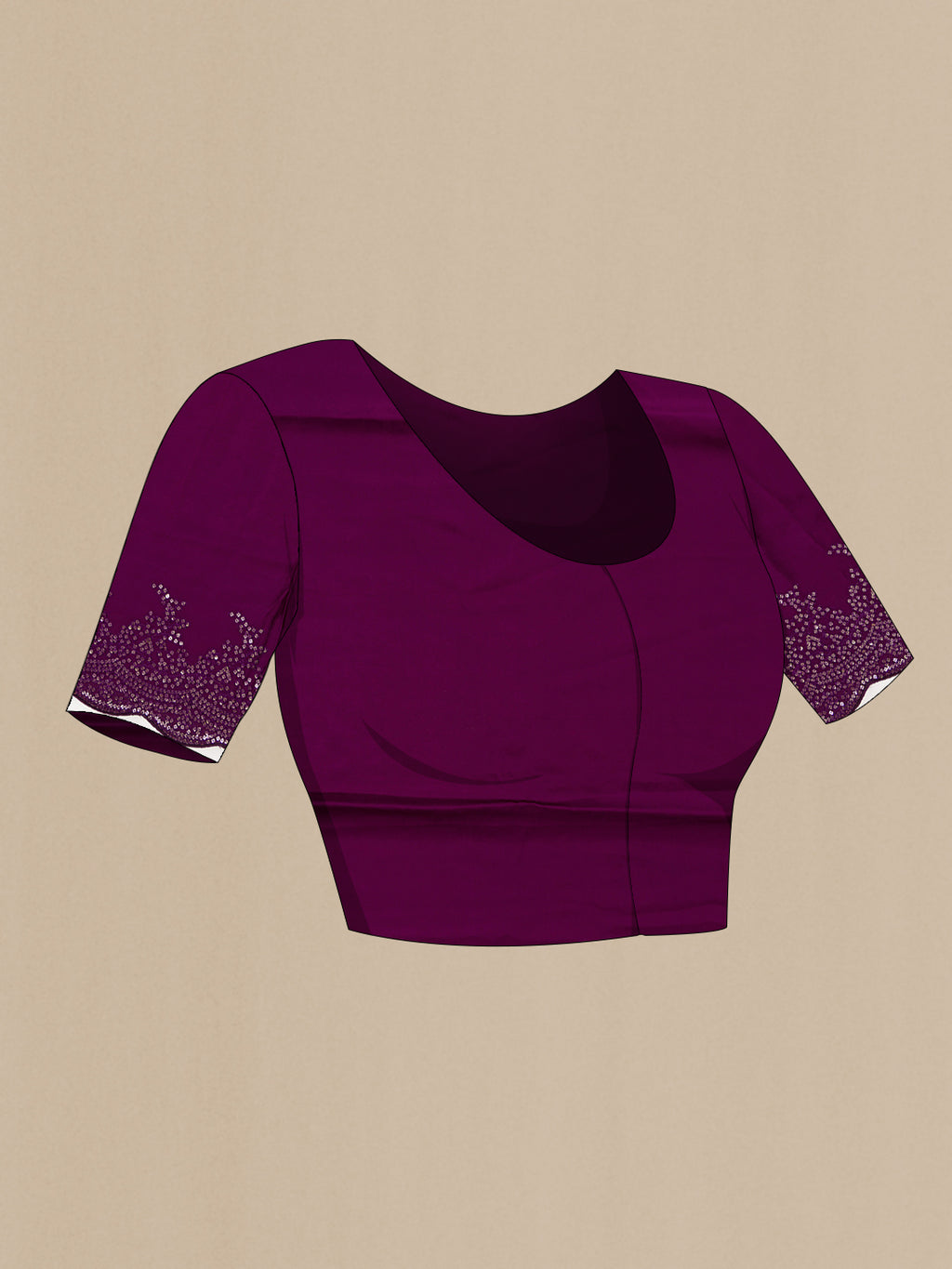 Close up image of the blouse of Purple Dual Tone Crepe Saree with Embroidery on the body and Embroidery Border. 