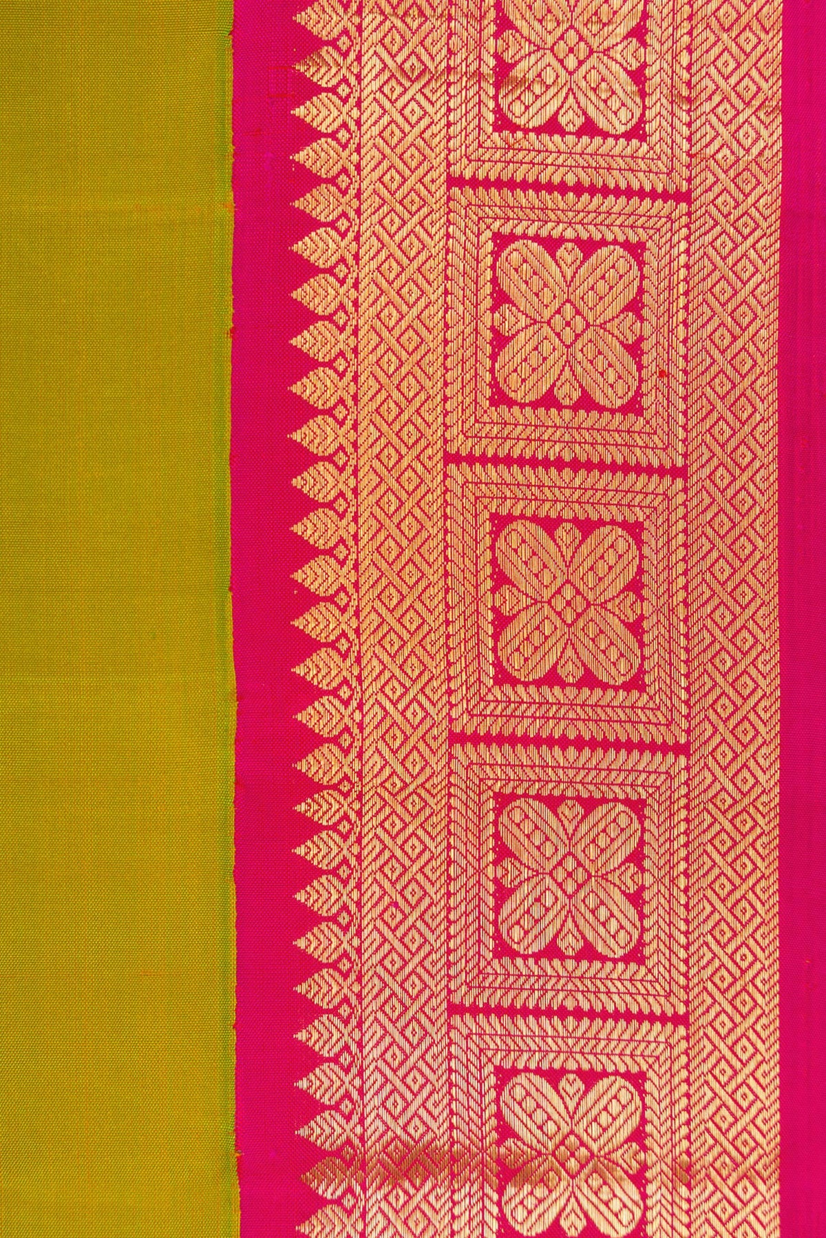 Border image of Green Dual Tone Kanjivaram Silk Saree with Plain Body and Zari Border. 