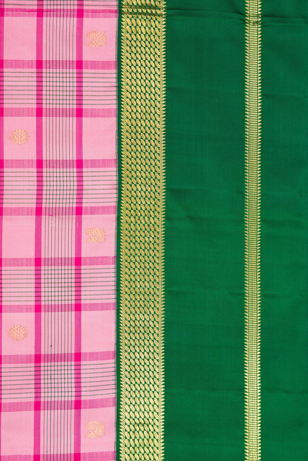 Border image of Pure Silk Pure Zari Pink Dual Tone Kanjivaram Saree with Checked design on the body and Zari Border. 