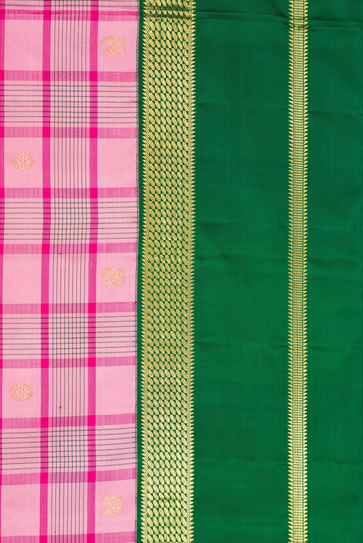 Border image of Pure Silk Pure Zari Pink Dual Tone Kanjivaram Saree with Checked design on the body and Zari Border. 