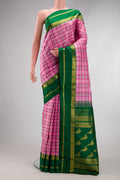 Pure Silk Pure Zari Pink Dual Tone Kanjivaram Saree with Checked design on the body and Zari Border.  displayed on a mannequin