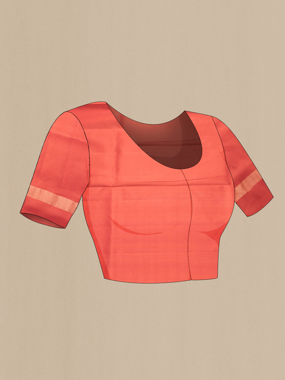 Close up image of the blouse of Golden Peach Dual Tone Soft Silk Saree with Zari Butta on the body and Fancy Border. 