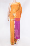Orange Dual Tone Soft Silk Saree with Zari Butta on the body and Zari Border.  displayed on a mannequin