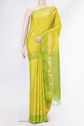 Parrot Green Dual Tone Soft Silk Saree with Zari Butta on the body and Fancy Border.  displayed on a mannequin