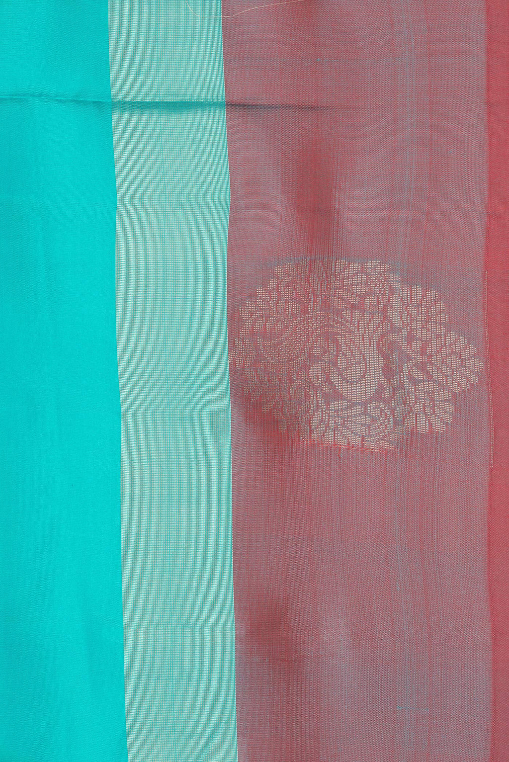 Border image of Sky Blue Dual Tone Soft Silk Saree with Zari Butta on the body and Fancy Border. 