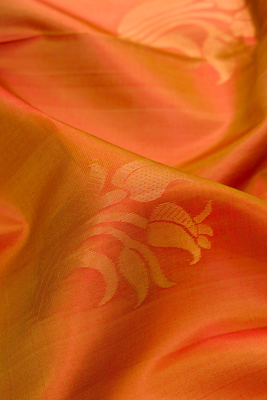 Close up of Multi Color Soft Silk Saree with Zari Butta on the body and Zari Border.  displaying folds
