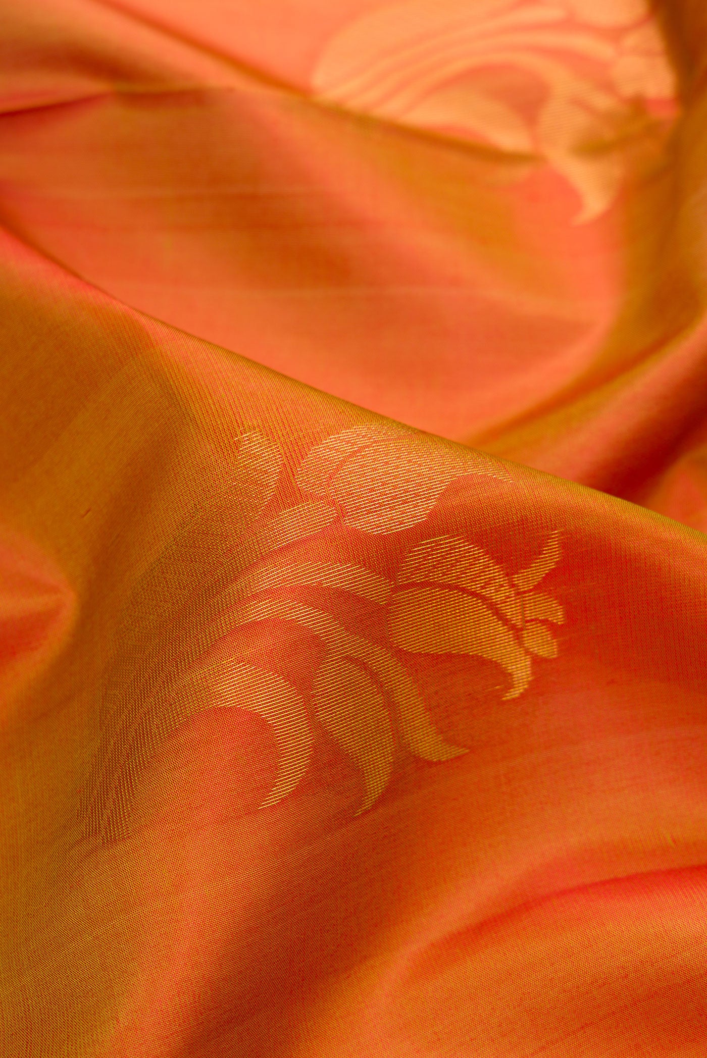 Close up of Multi Color Soft Silk Saree with Zari Butta on the body and Zari Border.  displaying folds