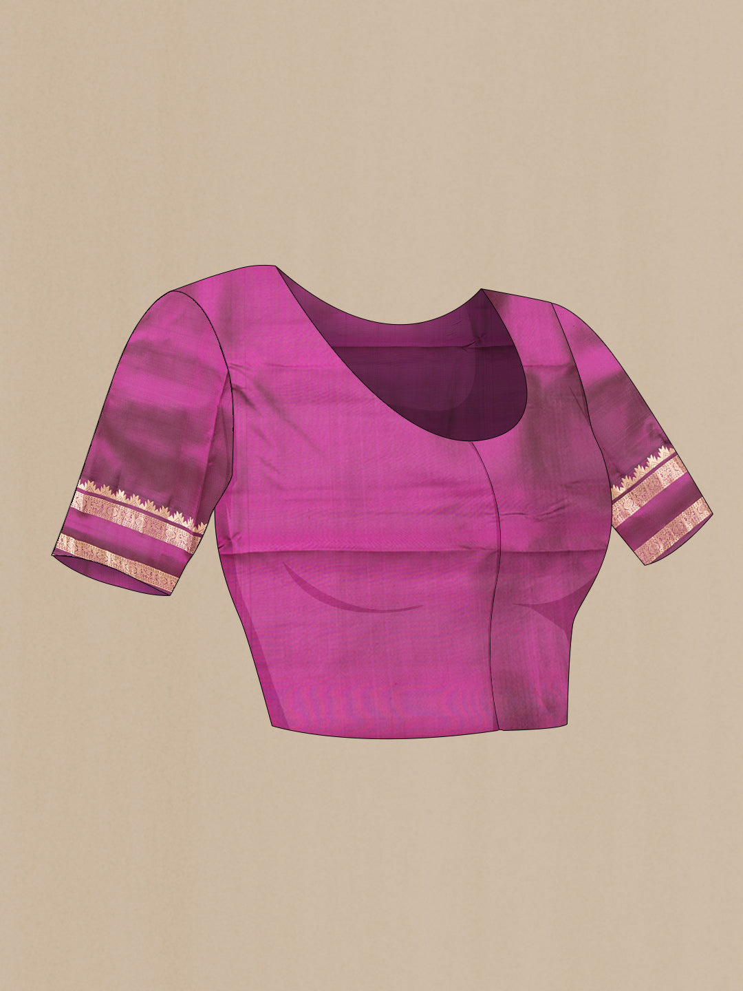 Close up image of the blouse of Orange Dual Tone Kanchipuram Silk Saree with Checked design on the body and Zari Border. 