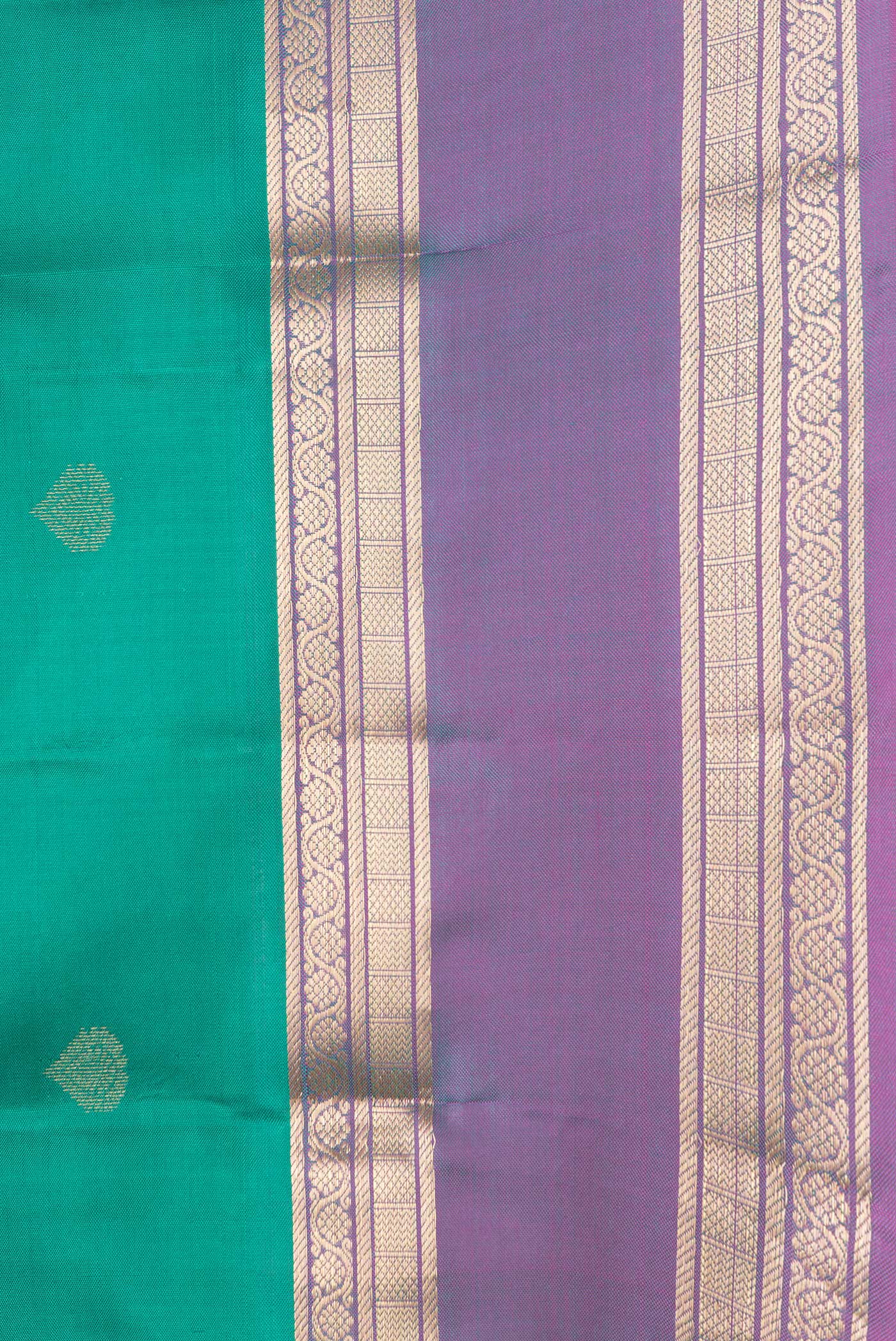 Border image of Green Dual Tone Kanchipuram Silk Saree with Zari Butta on the body and Zari Border. 
