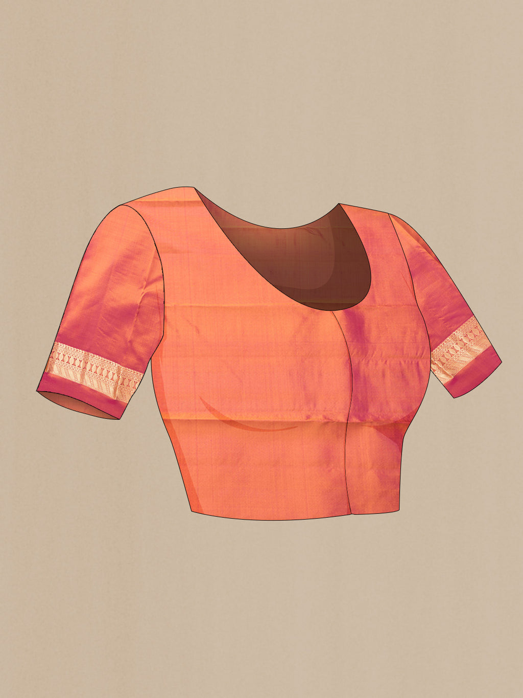 Close up image of the blouse of Yellow Dual Tone Kanchipuram Silk Saree with Zari Butta on the body and Zari Border. 