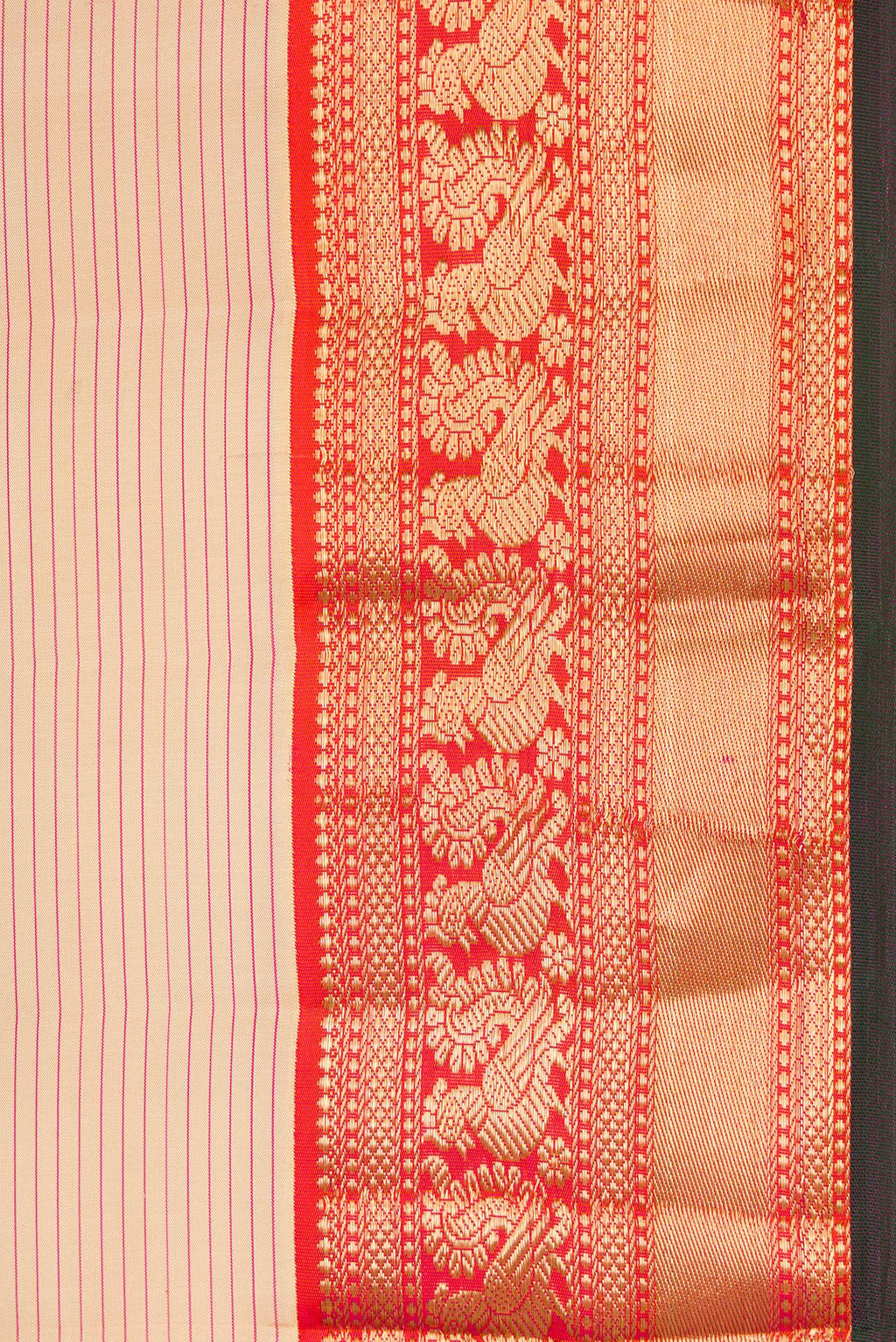 Border image of Sandal Dual Tone Kanchipuram Silk Saree with Stripes on the body and Zari Border. 
