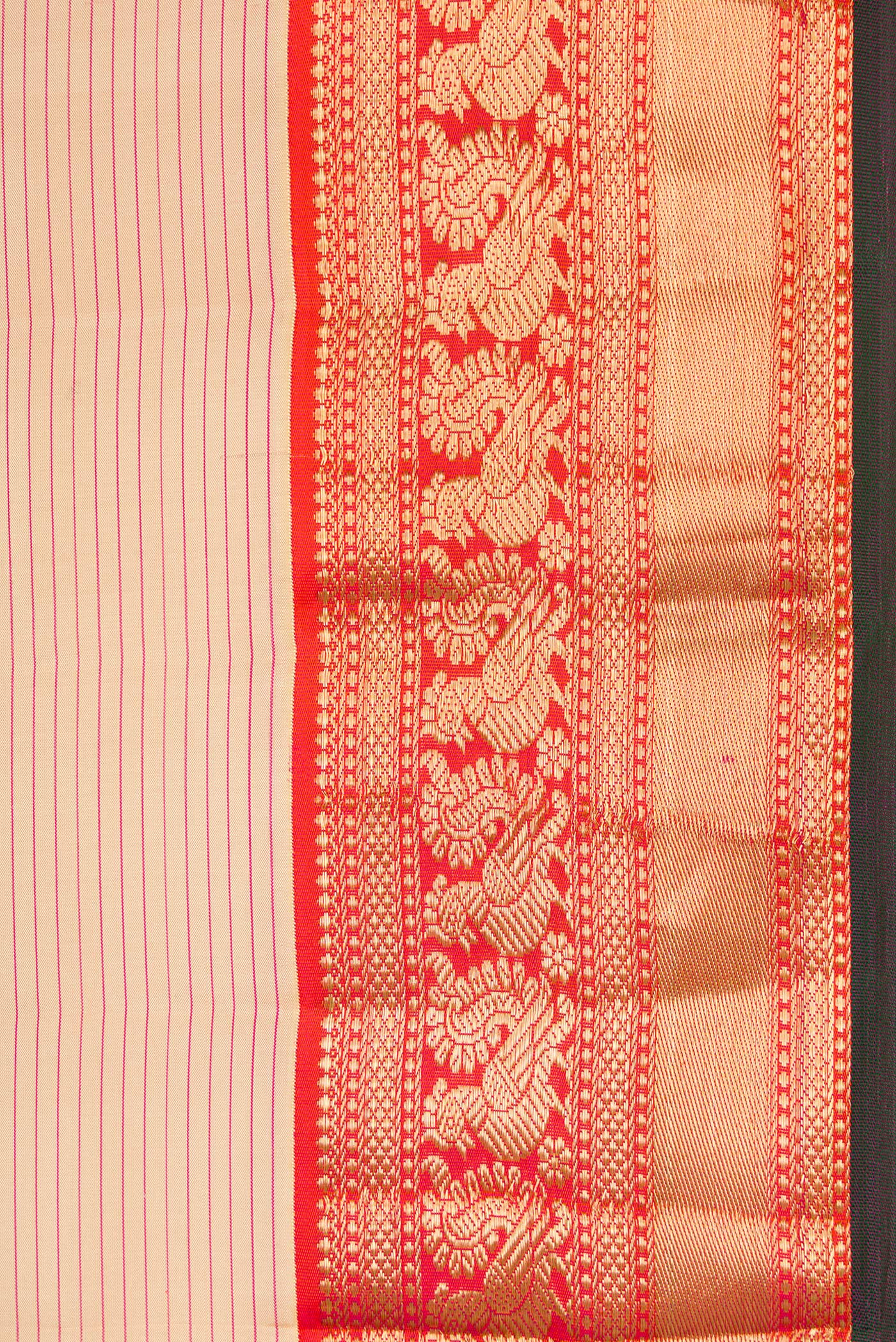 Border image of Sandal Dual Tone Kanchipuram Silk Saree with Stripes on the body and Zari Border. 