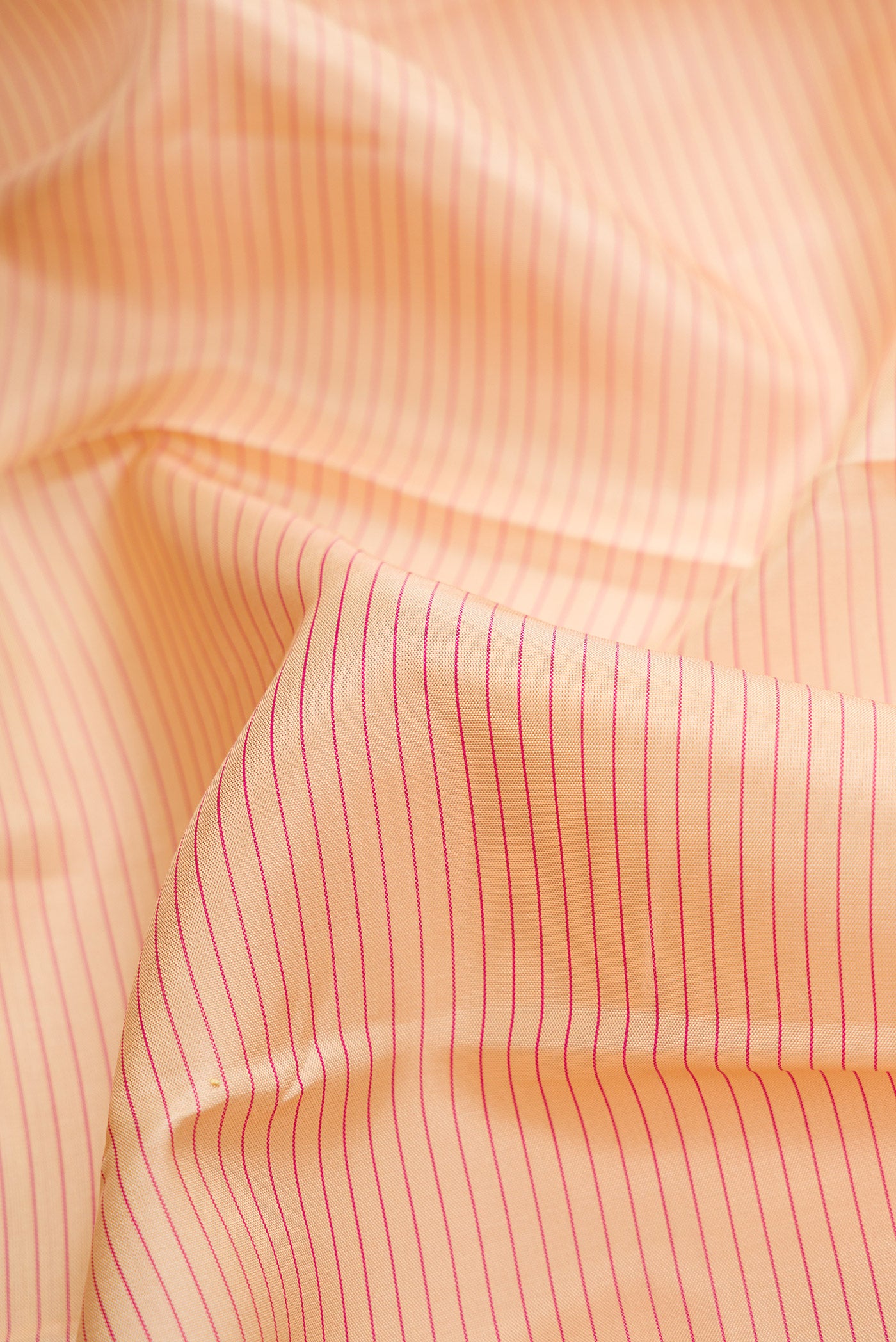 Close up of Sandal Dual Tone Kanchipuram Silk Saree with Stripes on the body and Zari Border.  displaying folds