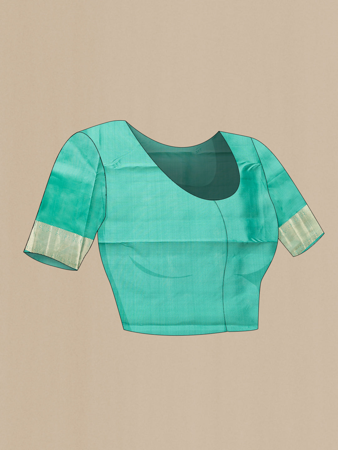 Close up image of the blouse of Sea Green Dual Tone Kanchipuram Silk Saree with Zari Butta on the body and Zari Border. 