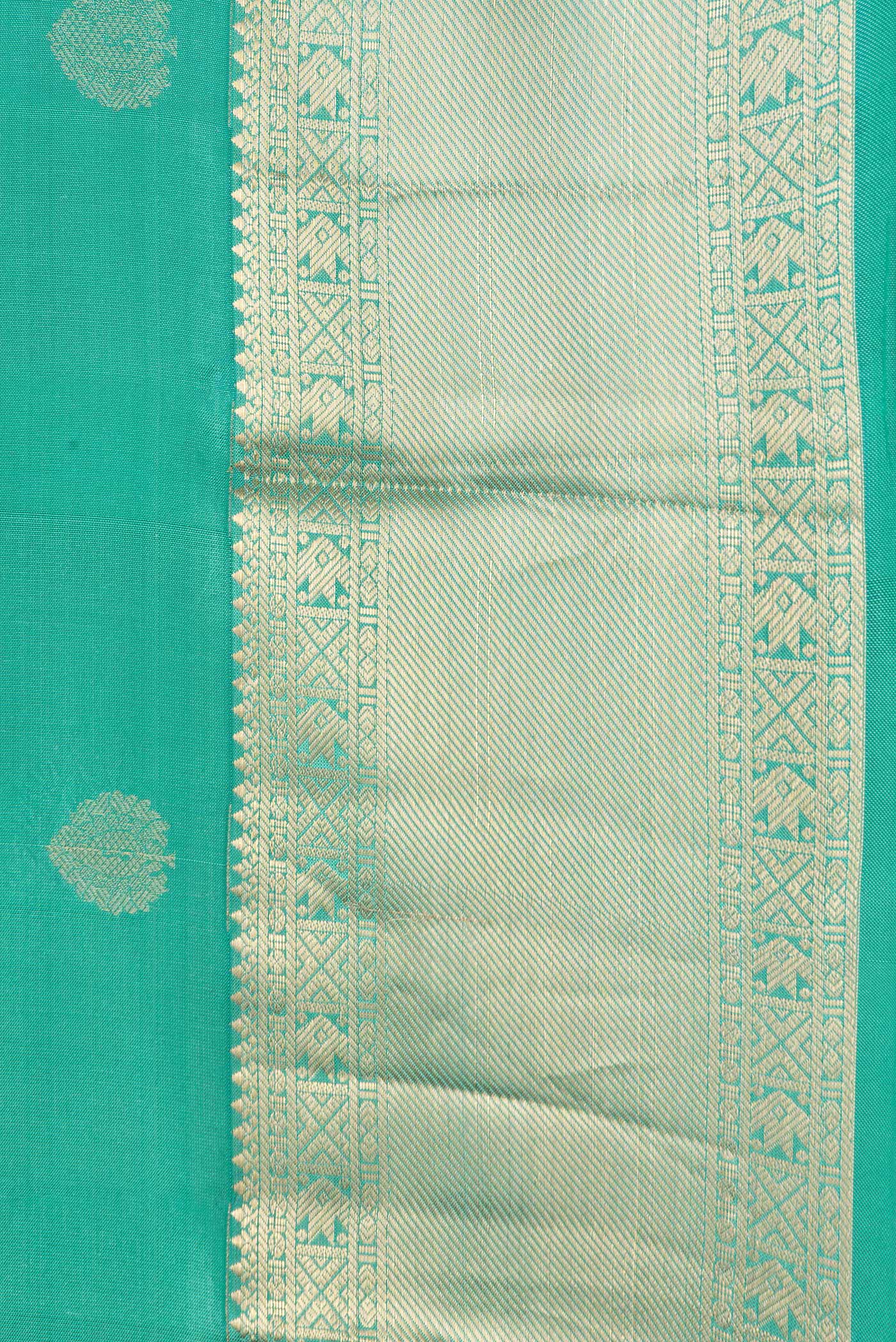 Border image of Sea Green Dual Tone Kanchipuram Silk Saree with Zari Butta on the body and Zari Border. 