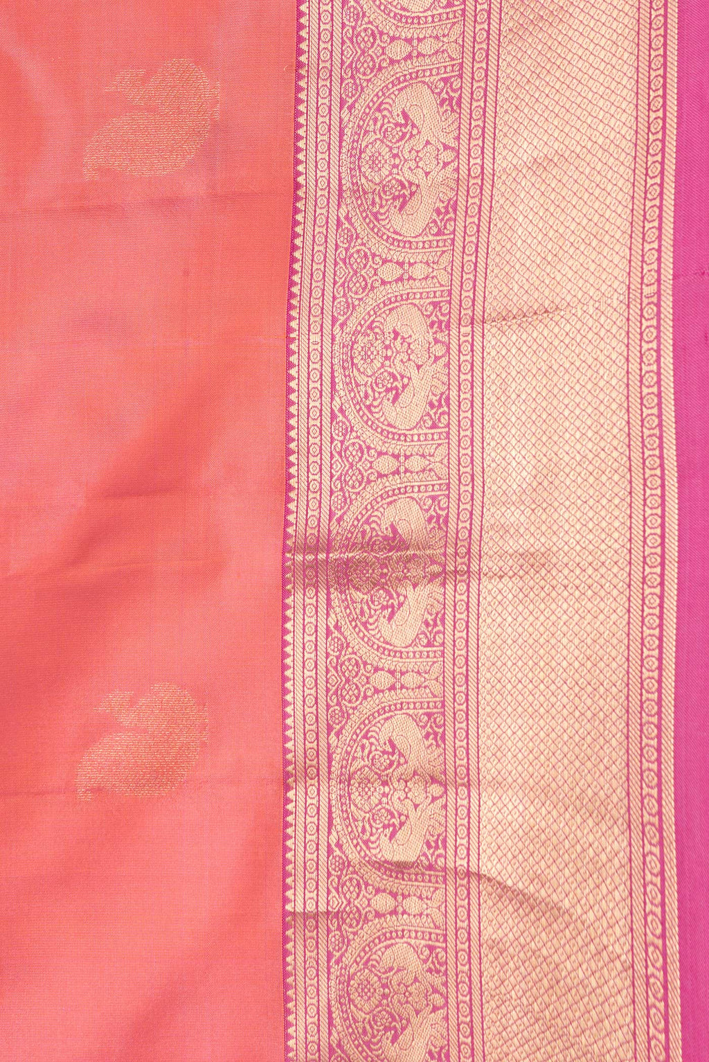 Border image of Coral Dual Tone Kanchipuram Silk Saree with Zari Butta on the body and Zari Border. 