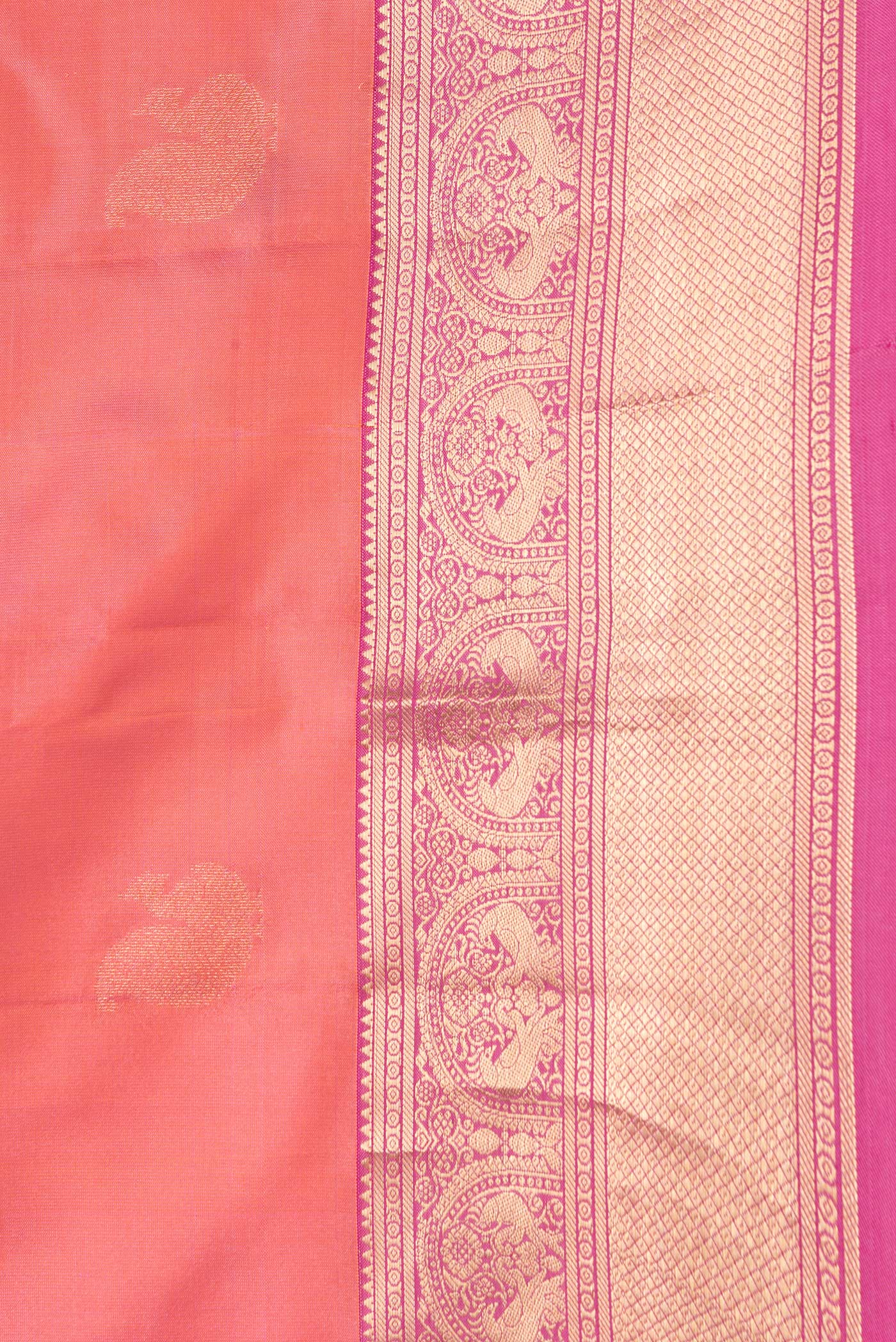 Border image of Coral Dual Tone Kanchipuram Silk Saree with Zari Butta on the body and Zari Border. 