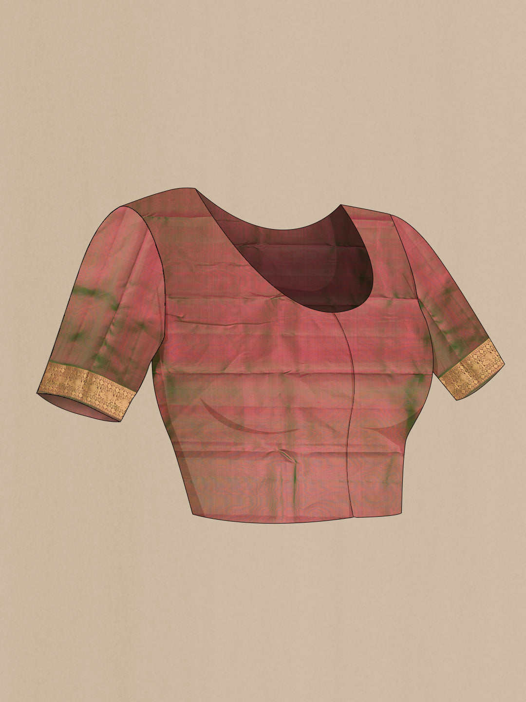 Close up image of the blouse of Pink Dual Tone Kanchipuram Silk Saree with Zari Butta on the body and Zari Border. 