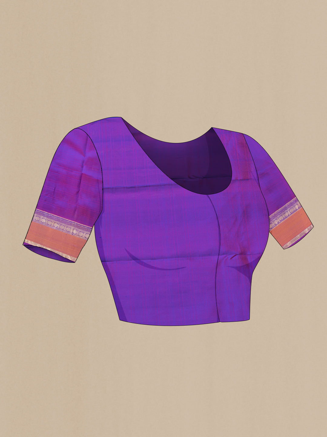Close up image of the blouse of Royal Blue Dual Tone Kanchipuram Silk Saree with Zari Butta on the body and Zari Border. 