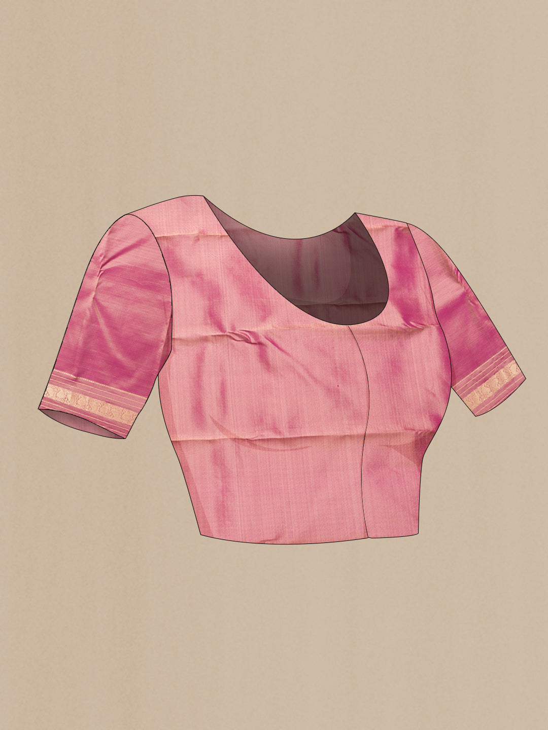 Close up image of the blouse of Dark Beige Dual Tone Kanchipuram Silk Saree with Zari Butta on the body and Zari Border. 