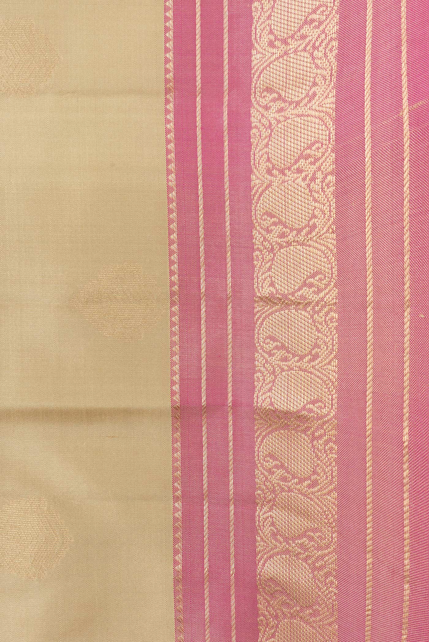 Border image of Dark Beige Dual Tone Kanchipuram Silk Saree with Zari Butta on the body and Zari Border. 